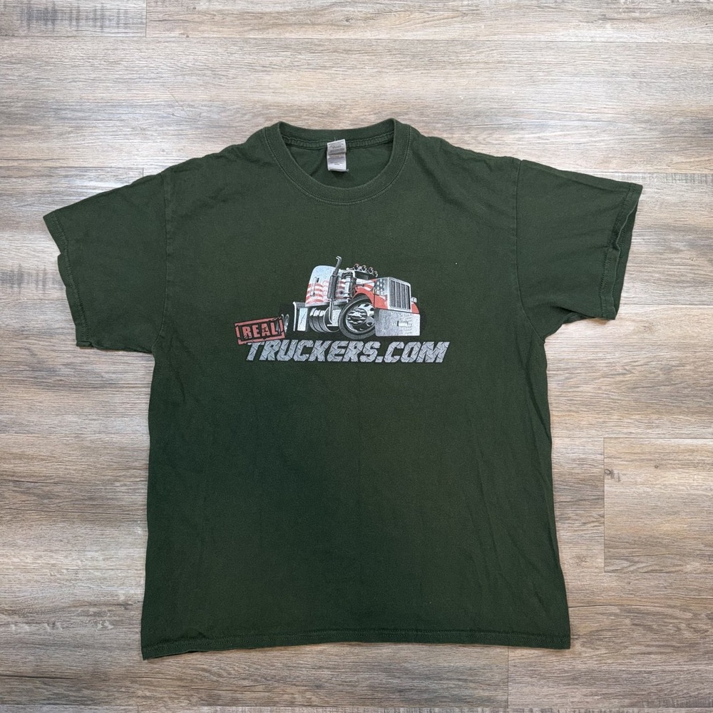 Trucker Shirt Mens Large Dark Green RealTruckers.com Logo Casual Breaker Breaker